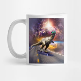 Dinosaur With Sunglasses On Skateboard In Space Mug